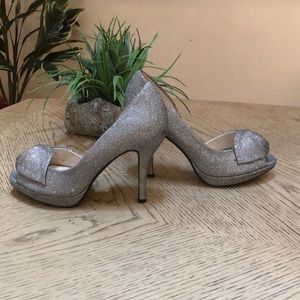 Sparkly Silver Open Toe Heels
